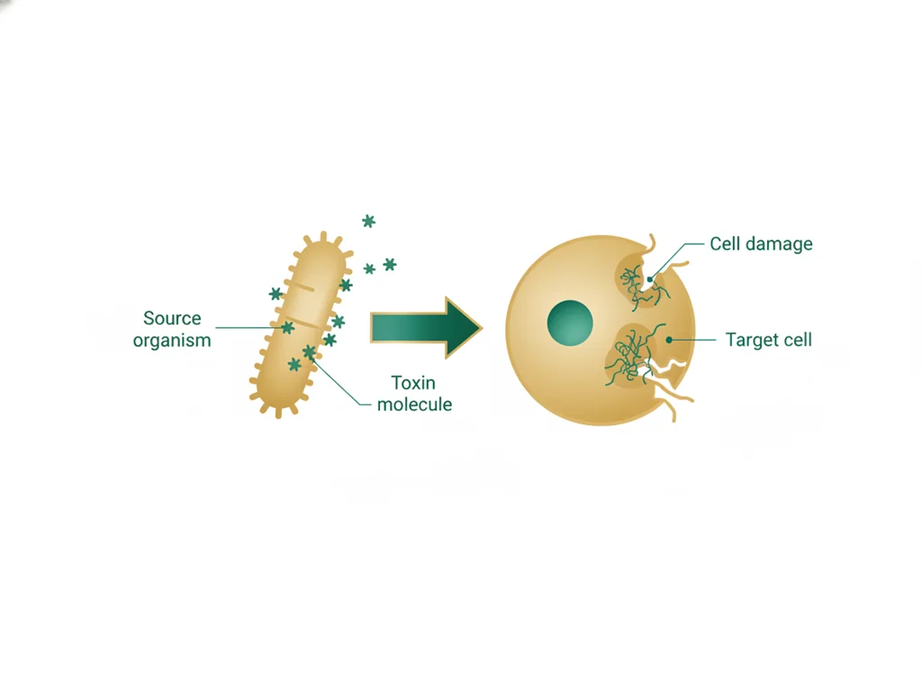 Labeled illustration: toxin