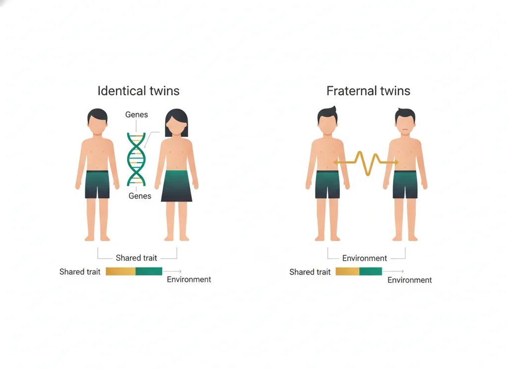 Labeled illustration: twin study