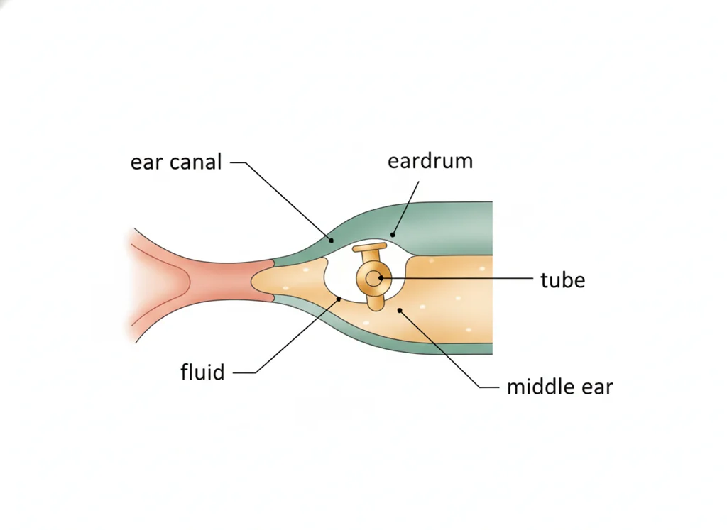 Labeled illustration: tympanostomy tube