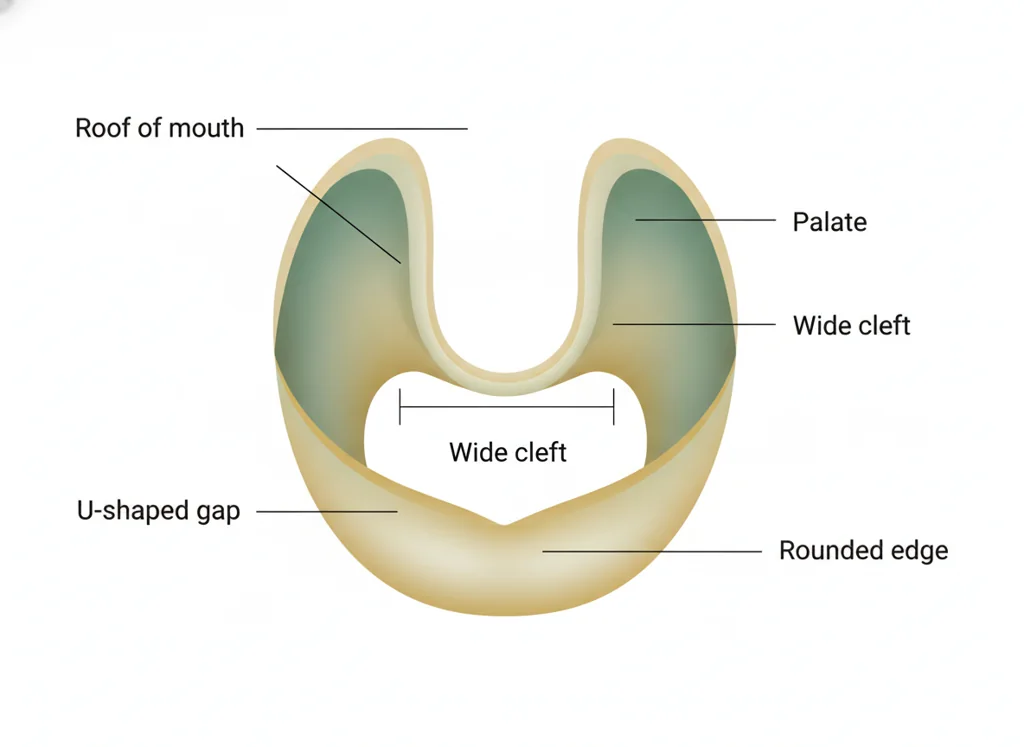 Labeled illustration: U-shaped cleft palate