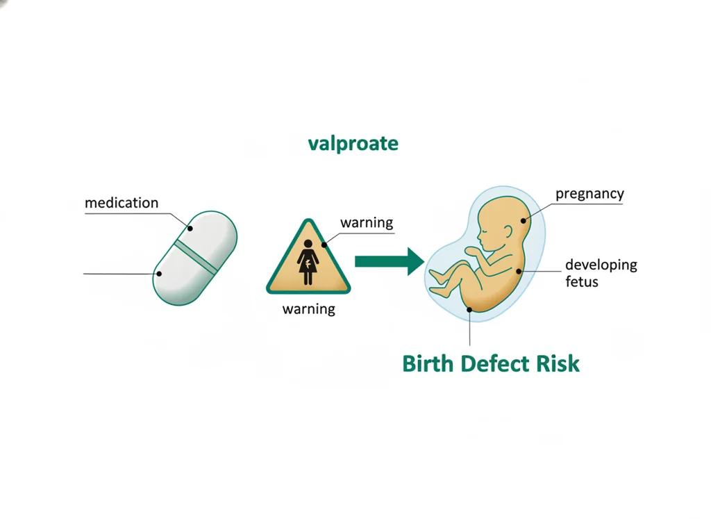 Labeled illustration: valproate