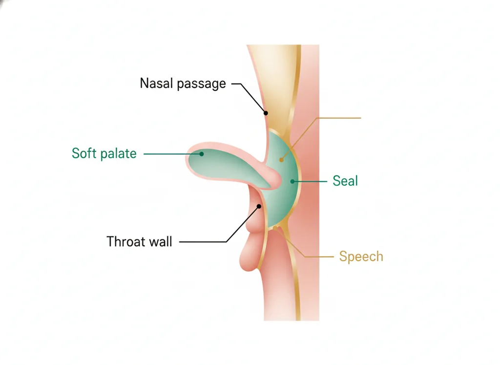 Labeled illustration: velopharyngeal closure