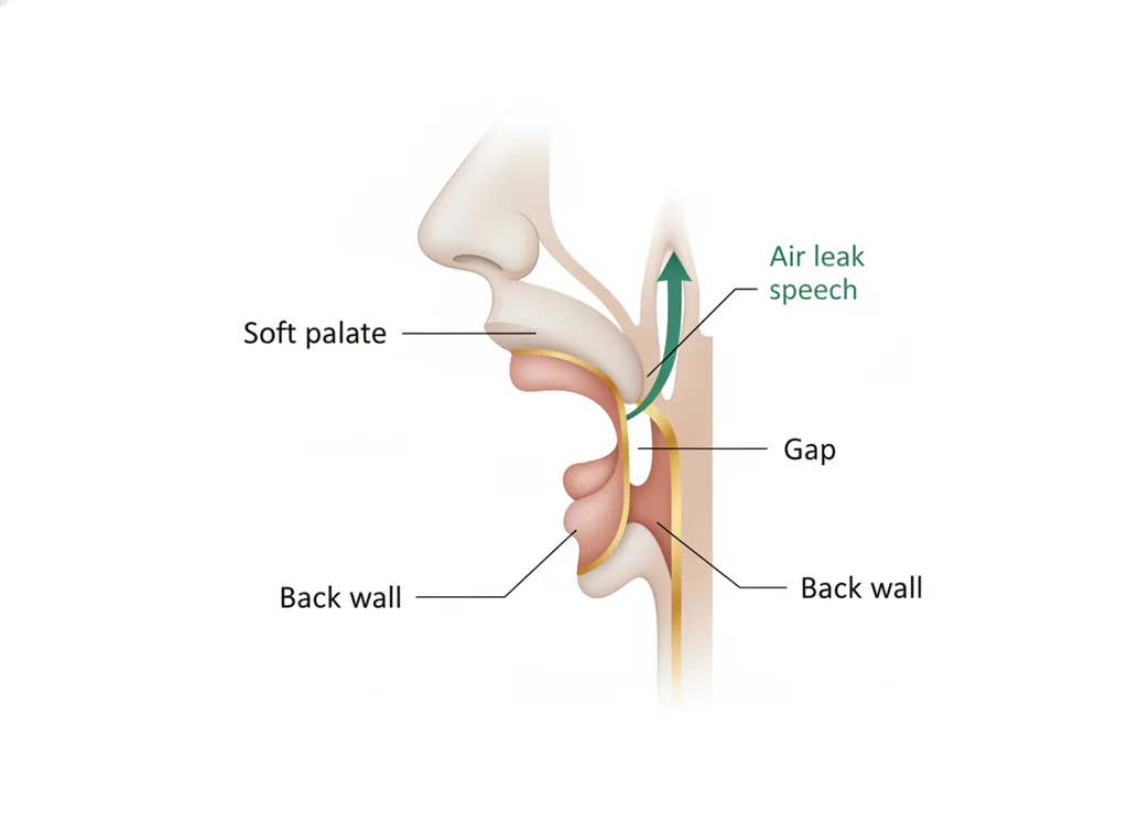Labeled illustration: velopharyngeal insufficiency (VPI)