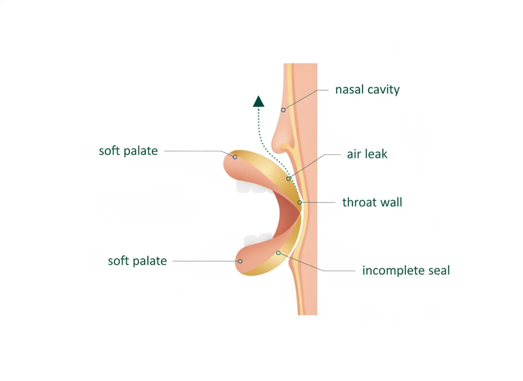 Labeled illustration: velopharyngeal insufficiency