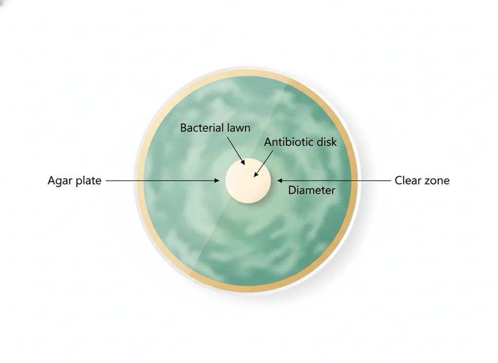 Labeled illustration: zone of inhibition